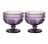 CHOOLD 2 PCS Vintage Flower Embossed Glass Footed Dessert & Ice Cream Bowl - 9 Oz