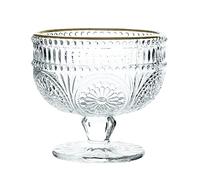 CHOOLD Vintage Sunflower Embossed Glass Footed Dessert Bowl Ice Cream Bowl Trifle Bowl Salad Bowl Candy Cake Bowl for Home Party Wedding 9 oz, Transparent with Golden Trim