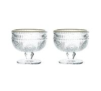 CHOOLD Vintage Sunflower Embossed Glass Footed Dessert Ice Cream Trifle Salad Candy Cake Bowl for Home Party Wedding - 9 oz, Transparent with Golden Trim, Set of 2