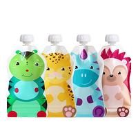 ChooMee Reusable Baby Food Pouches | BPA Free | Refillable Toddler Squeeze Pouches for Homemade Purées, Applesauce & Yoghurt | Double Zipper, Easy Use, Wide Bottom | 4 Pack, 140ml SnackPack FreshSquad