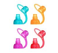 ChooMee SoftSip Food Pouch Top | No-Spill Flow Control Topper | Protect Gums | Baby Led Weaning | BPA Silicone Reusable Spout | 4CT Orange Aqua, Red Purple
