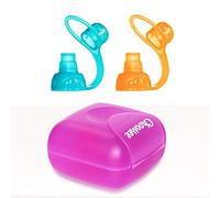 ChooMee SoftSip Silicone Pouch Top + Pink Travel Case | No-Spill Baby Food Topper | Protect Gums | BPA Free Reusable Feeding Spout | 2CT Orange Aqua