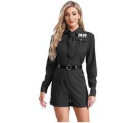 Choomomo Adult Sexy Police Officer Costume for Women Long Sleeve Cop Jumpsuit with Tie and Belt Set Black 4XL