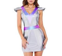 Choomomo Adult Women Galaxy Astronaut Uniform Flying Sleeve Dress for Halloween Performance Silver L
