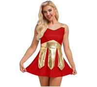 Choomomo Adult Women Gladiator Grecian Costume for Halloween Dress Up Party Senator Caesar Robe Red S