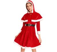 Choomomo Adult Women Santa Claus Costume Xmas Clothes Themed Party Christmas Velvet Dress 3-piece Set Red XXL