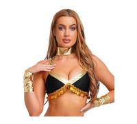 Choomomo Adult Women Toga Costume Shiny Crop Top with Armband Bracelet for Halloween Party Black L