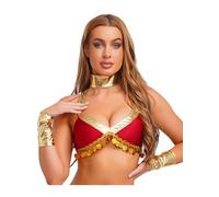 Choomomo Adult Women Toga Costume Shiny Crop Top with Armband Bracelet for Halloween Party Burgundy S