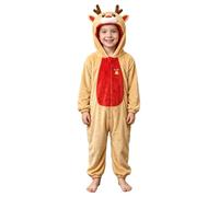 Choomomo Girls Christmas Deer Bodysuits Xmas Helper Costume Brown 3-4 Years | Animal Reindeer Costume,Santa's Reindeer Overalls,Fall Winter Bodysuits,Full Length Jumpsuits,Animal Funny Dress-up
