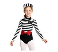 Choomomo Girls Jailhouse Prisoner Costume Dance Leotard & Striped Hat Black 11-12 Years