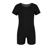 Choomomo Kids Boys Girls Short Sleeve Gymnastic Leotard Unitard Top with Shorts Athletic Biketard Running Cycling Outfit Black 7-8 Years