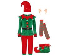 Choomomo Kids Christmas Elf Fancy Dress Up Outfits for Boys Girls Unisex Santas Helper Costume 7Pcs Festive Suit Green 13-14 Years