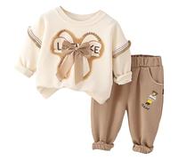 Choomomo Little Girls Cozy Fall Outfit Set 2-Piece Long Sleeve Crewneck Sweatshirt and Sweatpants Brown 2-3 Years