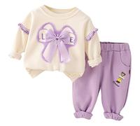 Choomomo Little Girls Cozy Fall Outfit Set 2-Piece Long Sleeve Crewneck Sweatshirt and Sweatpants Purple 12-24 Months