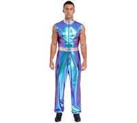Choomomo Men Adult Jazz Hip Hop Costume Festival Party Rave Outfits Male Space Suit for Halloween party Blue XXL