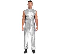 Choomomo Men Adult Jazz Hip Hop Costume Festival Party Rave Outfits Male Space Suit for Halloween party Silver 3XL