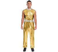 Choomomo Men Adult Jazz Hip Hop Costume Festival Party Rave Outfits Male Space Suit for Halloween party Gold XXL