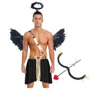 Choomomo Men One-Shoulder Outfit With Wings Headwear Arrow Set Halloween God of Love Cosplay Costume Black 3XL