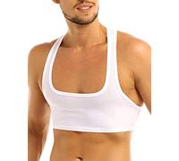 Choomomo Men Sexy Y Back Sleeveless Muscle Half Tank Top Vest Tee T-Shirts Sports Bras Gym Crop Tops White M