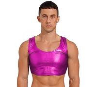 Choomomo Men Shiny Sleeveless Sport Chest Harness Half Muscle Crop Tank Top Slim Fit Strap T-Shirt Rose One Size