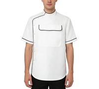 Choomomo Men Shoulder Snaps Button-down Pocket Non Stick Hair Smock Pet Grooming Jacket Barber Coat White M