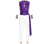 Choomomo Mens Arab Prince Cosplay Romper Satiny Loose Pants Sequin Bodice for Themed Events Purple 3XL