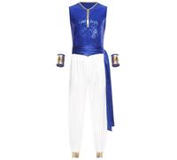 Choomomo Mens Arab Prince Cosplay Romper Satiny Loose Pants Sequin Bodice for Themed Events Royal Blue M