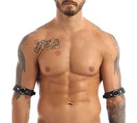 Choomomo Men's Faux Leather Arm Guard Armbands Adjustable Buckle Straps Armor Costume Clubwear Black One Size