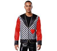 Choomomo Men's King of Hearts Mad Hatter Costume Checked Print Coat Halloween Carnival Themed