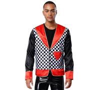 Choomomo Men's King of Hearts Mad Hatter Costume Checked Print Coat Halloween Carnival Themed