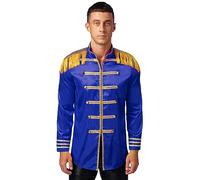 Choomomo Mens Medieval Long Satin Jacket Coats Steampunk Napoleon Military Drummer Parade Costumes Royal Blue S