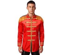 Choomomo Mens Medieval Long Satin Jacket Coats Steampunk Napoleon Military Drummer Parade Costumes Red S