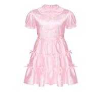Choomomo Men's Satin Frilly Girly Costumes Sissy Dress Cross Dresser Lingerie Pajamas Nightwear 6# Pink 3XL