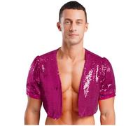 Choomomo Men's Sequin Jacket Casual Short Sleeve Open Front Shiny Glitter Sparkly Bomber Jackets Hot Pink L