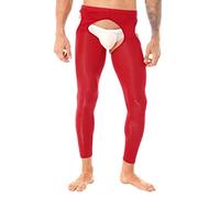 Choomomo Men's Sheer Seamless Cutout Tights Leggings Compression Workout Pants Suspender Stockings Red One Size