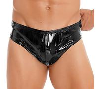 Choomomo Men's Shiny Metallic Panties Sissy Bulge Pouch G-String Thongs Bikini Briefs Boxer Shorts Underwear Black A M