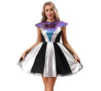 Choomomo Shiny Metallic Alien Costume Dress for Women Space Themed Party Halloween Cosplay Rave Outfits Colorful S