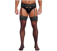 Choomomo Sissy Men Glossy Thigh High Suspender Over Knee Long Pantyhose Tights Stockings with Garter Belt Black One Size