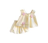 Choomomo Toddler Baby Girl Summer Clothes 2-Piece Cotton Sleeveless Camisole & Bubble Shorts Set Yellow 18-24 Months