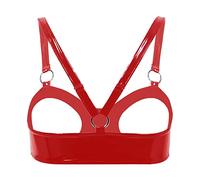 Choomomo Woman's PVC Leather Push Up Shelf Bra Exposed Nipple Demi Balconette Unlined Bra Crop Top 2# Red XXL