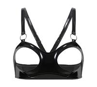 Choomomo Woman's PVC Leather Push Up Shelf Bra Exposed Nipple Demi Balconette Unlined Bra Crop Top Black L