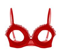 Choomomo Woman's PVC Leather Push Up Shelf Bra Exposed Nipple Demi Balconette Unlined Bra Crop Top Red XXL