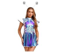 Choomomo Women Alien Outerspace For Future World Party Adult Astronaut Costume Rave Outfits A-Line Dress Blue A M
