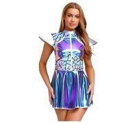 Choomomo Women Alien Outerspace For Future World Party Adult Astronaut Costume Rave Outfits A-Line Dress Blue S