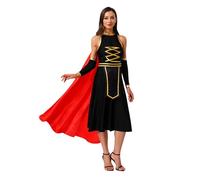 Choomomo Women Ancient Roman Warrior Dress Halloween Renaissance Fair Viking Cosplay with Detachable Cloak Black XXL