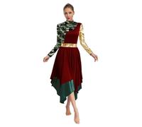 Choomomo Women Liturgical Praise Dance Dresses Camouflage Print Dance Wear Lyrical Worship Dance Costume Burgundy M