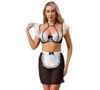Choomomo Women Maid Costume Outfits Fancy French Apron Dress For Halloween Cosplay Nightclub Black M