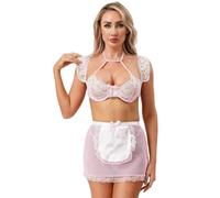 Choomomo Women Maid Costume Outfits Fancy French Apron Dress For Halloween Cosplay Nightclub Pink M
