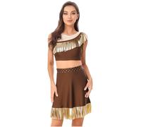 Choomomo Women Native American Costume Adult Indian Princess Cosplay Halloween Thanksgiving Dress Up Umber XXL