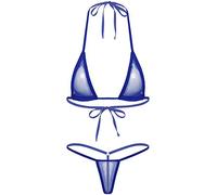 Choomomo Womens Brazilian Mesh Sheer Extreme Halterneck Mini Micro Bra with G-String Bikini Swimsuit